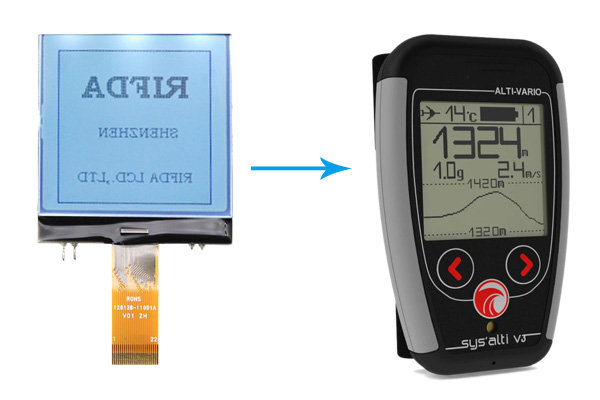 แอปพลิเคชันหน้าจอกราฟิก LCD 128x128 หน้าจอแสดงผลใน Paraglider Flight Instruments